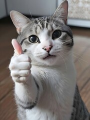 Cute Cat Giving Thumbs Up in Playful Pose – Fun Meme Illustration