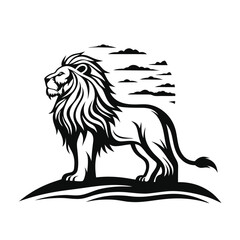 Obraz premium Majestic Lion Silhouette Regal Mane, Standing Tall, Wildlife, Strong, Powerful, Isolated
