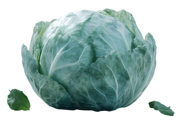 Obraz premium Closeup of a Green Cabbage with Leaves Isolated on Black Background