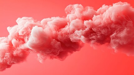 Soft, pink, cloud-like smoke drifts across a vibrant coral background.