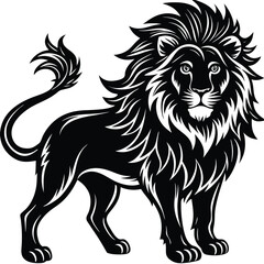Majestic Lion Black Silhouette, Detailed Mane, Powerful Stance, Wildcat Design