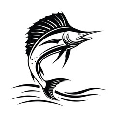 Striking Marlin Silhouette Leaping Sailfish in Bold Black and White Minimalist Design