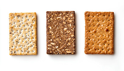 Tasty crunchy crispbreads on white background, collection