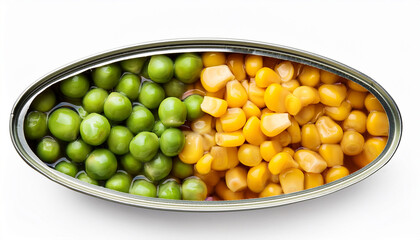 green peas and sweet corn in a can isolated on white background
