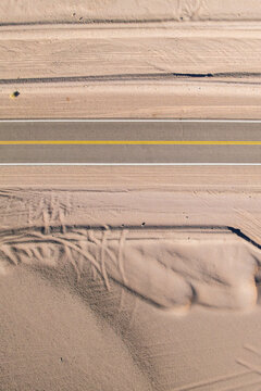 Aerial View of Desert Road with Sand Patterns in the Puna