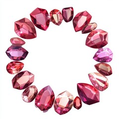 Circular frame of various shades of pink and red gemstones