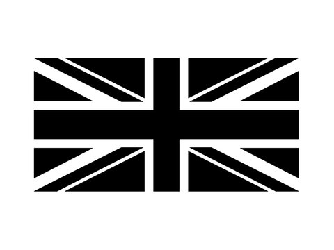 Vector isolated Union Jack flag stencil mylar png print UK Scotland England Wales Ireland colorless black and white outline silhouette shadow shape stencil solid black