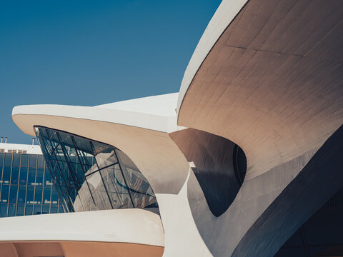 TWA Terminal Exterior at JFK Airport with Blue Sky, New York City