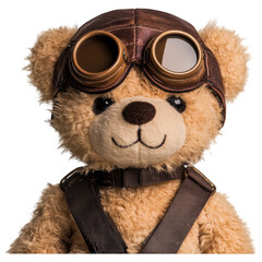 Teddy Bear Pilot: A charming teddy bear, clad in a vintage aviator helmet and goggles, embodies the spirit of adventure and exploration. The image exudes a whimsical charm.