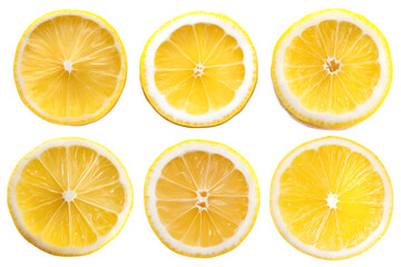 Six juicy lemon slices vibrant yellow citrus fruit