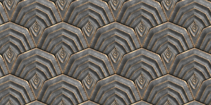 3D Shield-Shaped Pattern with Layered Metallic Texture