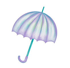 Umbrella in soft lavender with a smooth watercolor gradient. Illustration for kids crafts, baby shower invitations, weather-themed, cute nursery prints, spring decor.