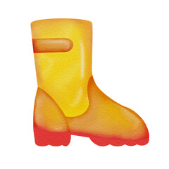 Yellow pastel rain boot painted in watercolor style. Illustration for kids rainy day, nursery prints, baby shower invitations, spring and summer designs.