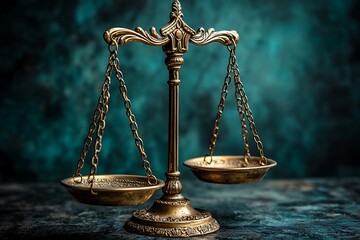Antique scales of justice on dark background