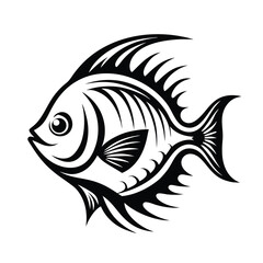 Tribal Fish Monochrome Illustration, Stylized Decorative Marine Animal Silhouette Design