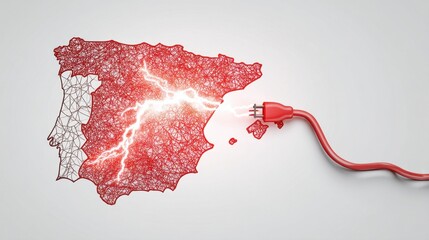 Iberian Peninsula Illustration Showing Power Source Unplugged and Sparking, Blackout In Spain And Portugal