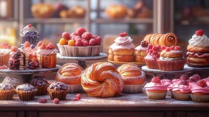 Freshly baked pastries and cakes display