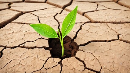 Small Sprout Emerges From Cracked Earth Symbolizing Hope And Resilience In Arid Environment
