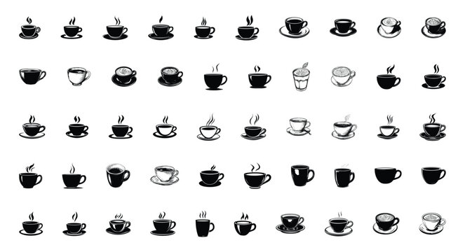 Set of collection cup of coffee Isolated vector illustration editable