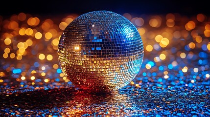 Disco ball on glittering surface