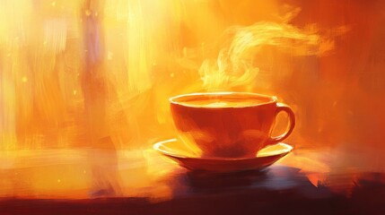 Obraz premium Warm cup of coffee, morning sunlight