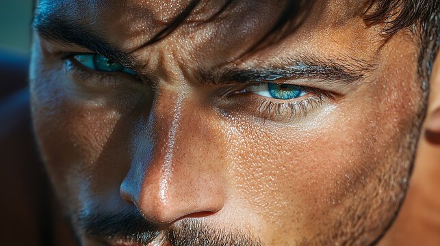 Schöner Mann mit blauen Augen, Nachaufnahme, Gesicht