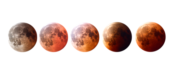 Pack of Lunar Eclipses Against Transparent Background for Astronomy Design, Space Education, or Celestial Illustration Projects