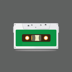 cassette tape, vintage cassette, retro audio, green cassette, analog music, old school media, 1980s technology, 1990s nostalgia, magnetic tape, audio cassette, flat design, retro illustration, vintage