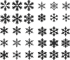 Set of Unique Snowflake Silhouettes &ndash; Symmetrical Black Vector Icons on White Background