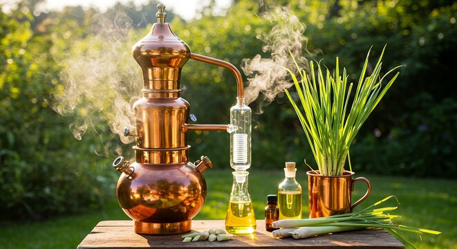 Copper still for essential oil distillation