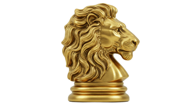 Golden Lion Chess Piece isolated , Lion Golden Statue PNG  - Powered by Adobe