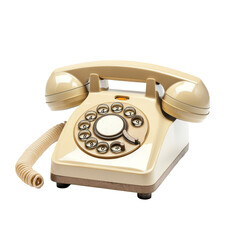 Vintage beige rotary phone isolated against a clean transparent background highlighting its classic design and features, Vintage beige phone isolated on transparent background
