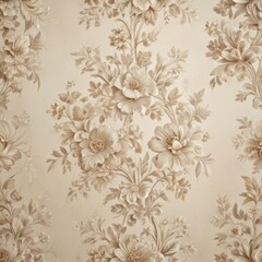 Elegant ecru floral wallpaper, intricate vintage design , soft, soft tones, design
