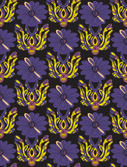 Seamless  pattern with stylized decorative  in folk art style. Vintage ornamental print inspired by traditional motifs.