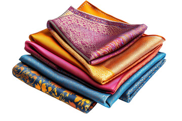 Vibrant silk pocket squares stacked showcasing rich colors and intricate patterns against a bright