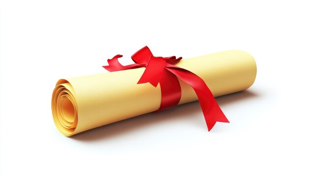 Rolled Certificate with Red Ribbon Symbol of Achievement and Recognition for Graduation Award