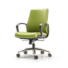 Green leather office chair isolated on white background