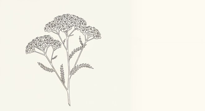 Line art botanical illustration of a yarrow plant