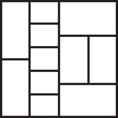 Layout containing three vertical columns each segmented into a set of stacked horizontal rows.