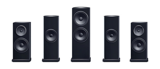 Pack of Home Theater Systems Against Transparent Background for Entertainment Setup, Home Cinema, or Audio Visual Design Projects