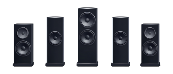 Pack of Home Theater Systems Against Transparent Background for Entertainment Setup, Home Cinema, or Audio Visual Design Projects