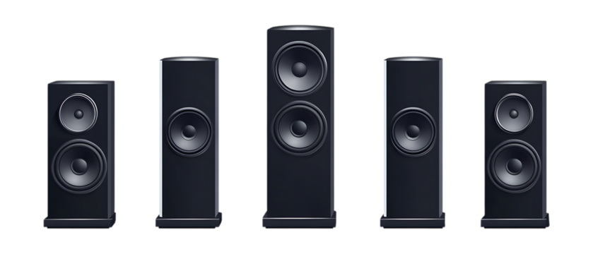 Pack of Home Theater Systems Against Transparent Background for Entertainment Setup, Home Cinema, or Audio Visual Design Projects