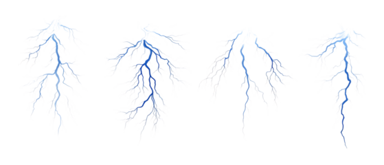 Pack of Lightning Against Transparent Background for Weather Design, Energy Concepts, or Storm Illustrations