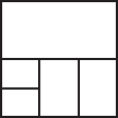 Grid layout where the top half remains open and the bottom half is divided into three vertical columns.