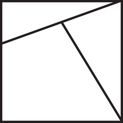 Square shape intersected by two crossing diagonal lines forming an X-shaped composition.