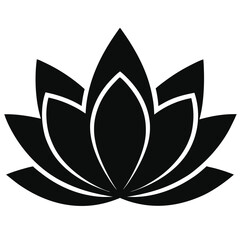 Lotus Flower Silhouette, Symmetrical Petals, Floral Design Element, Flat Black Shape