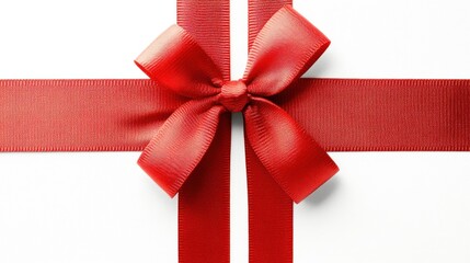 Festive red ribbon bow on white background