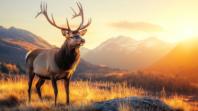 Majestic deer sunset mountain landscape wildlife nature autumn