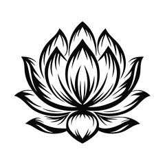 Black and White Lotus Flower Illustration, Abstract Floral Design Isolated on White Background