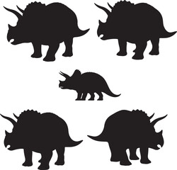 Triceratops Prehistoric Animal Silhouette Vector on White Background
 